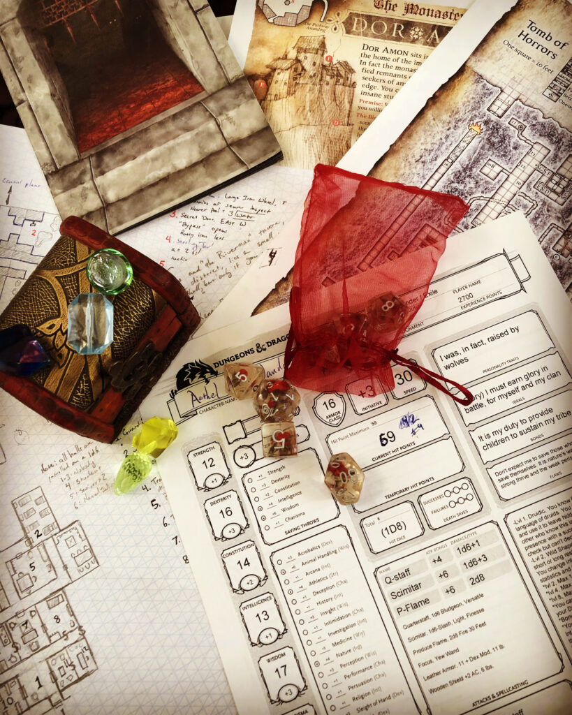 D&D materials for RPG gaming at Nevermore Game Club
